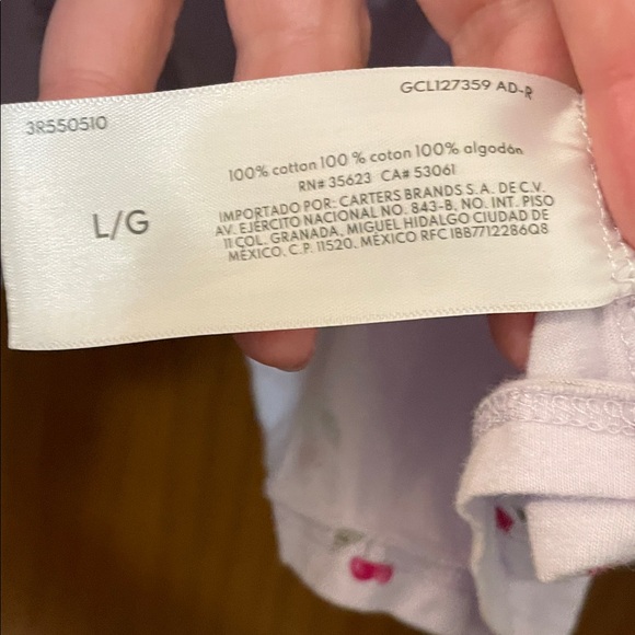 Carter's UGC Girls Sz Large Purple Cherry Print Long Sleeve Tee Red Green Poplin - Picture 9 of 12